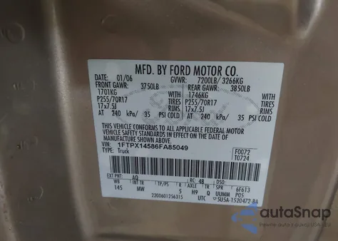 2006 Ford F-150 Fx4/Lariat/Xl/Xlt from USA, damaged, VIN 1FTPX14586FA85049